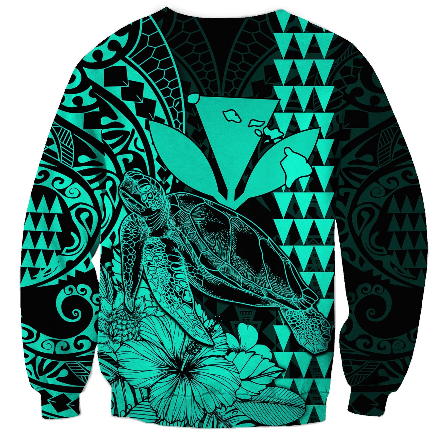 Kakau Polynesian Tribal Hawaiian Turtle with Kanaka Maoli Turquoise Sweatshirt