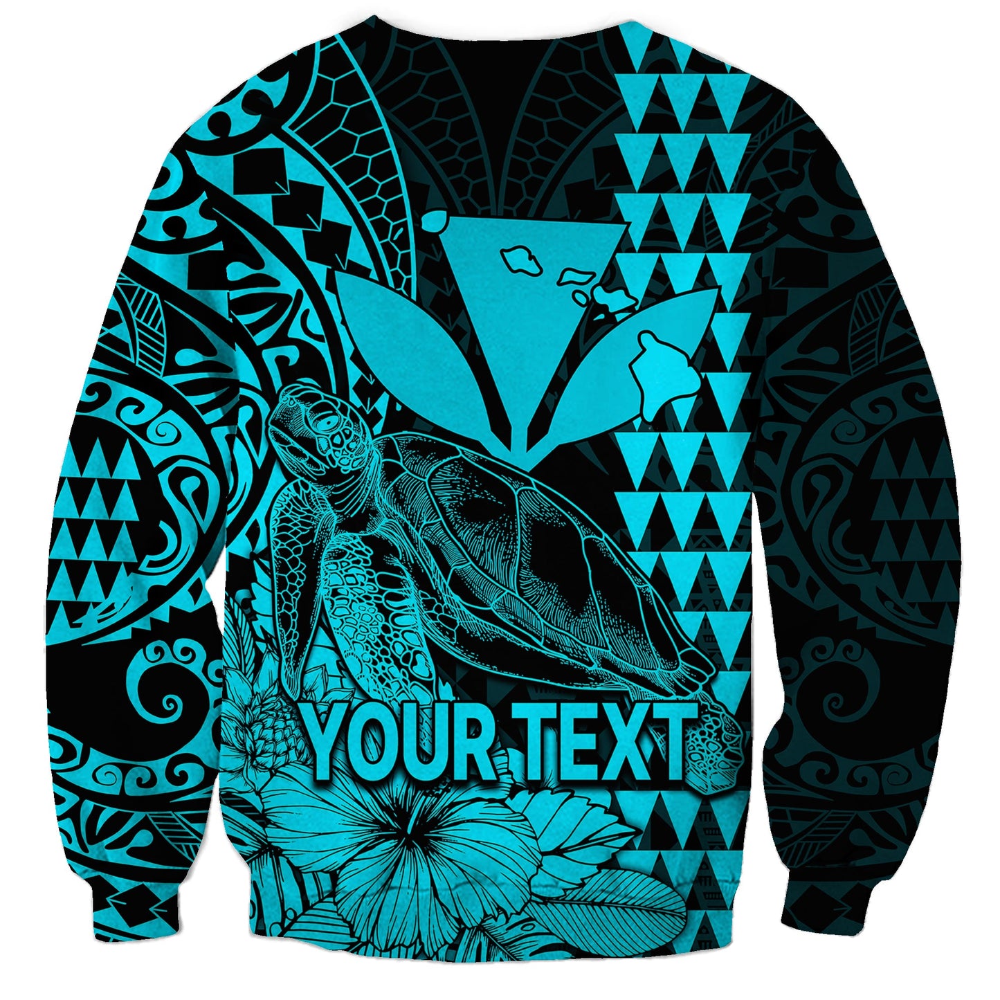 Custom Personalised Kakau Polynesian Tribal Hawaiian Turtle with Kanaka Maoli Teal Sweatshirt