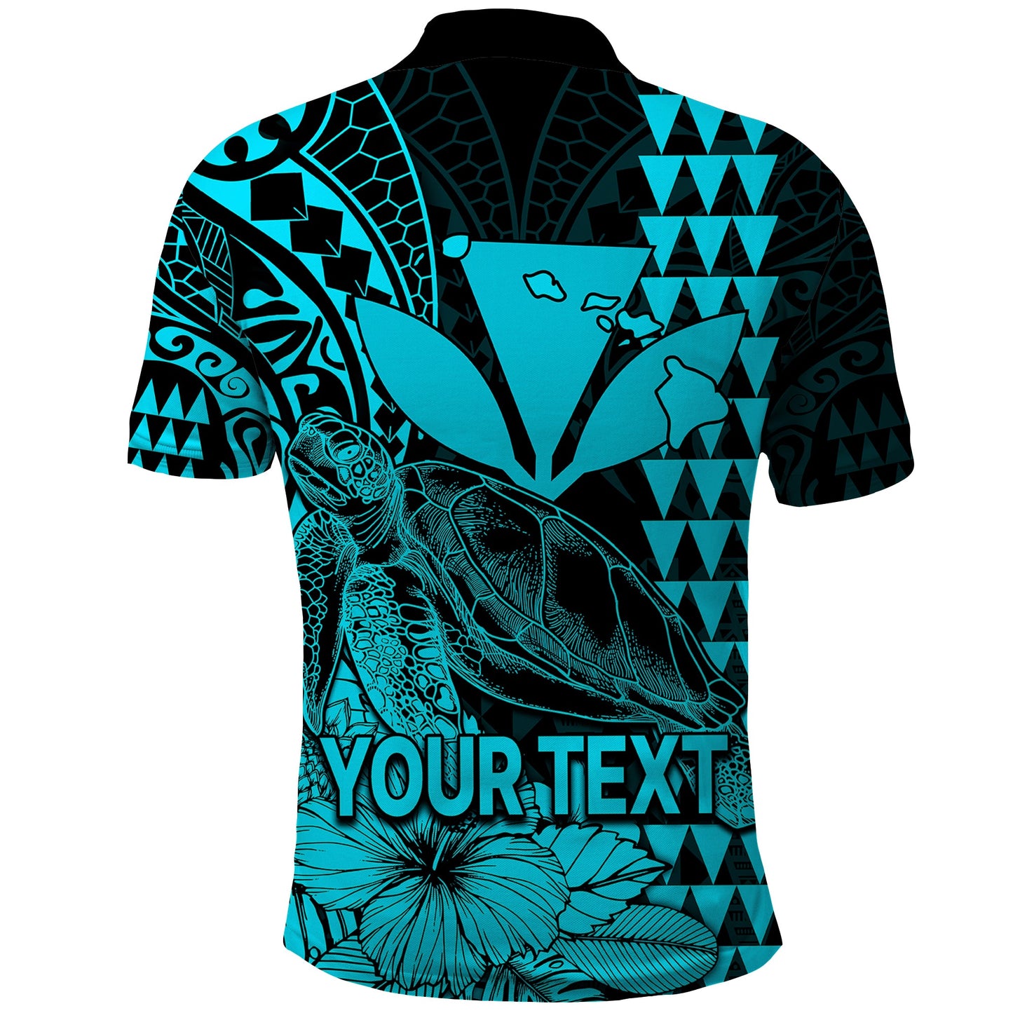 Custom Personalised Kakau Polynesian Tribal Hawaiian Turtle with Kanaka Maoli Teal Polo Shirt
