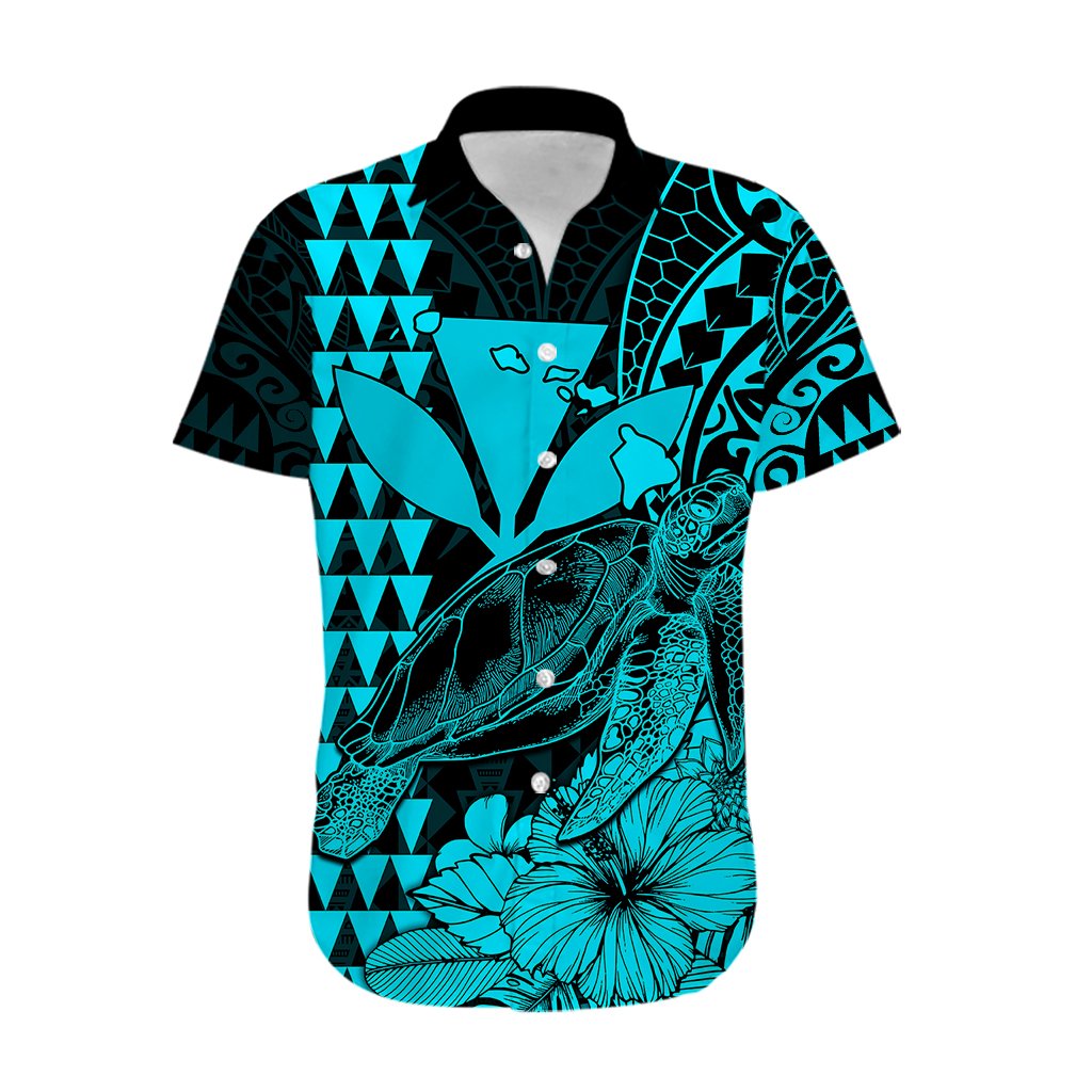 Kakau Polynesian Tribal Hawaiian Turtle with Kanaka Maoli Teal Hawaiian Shirt