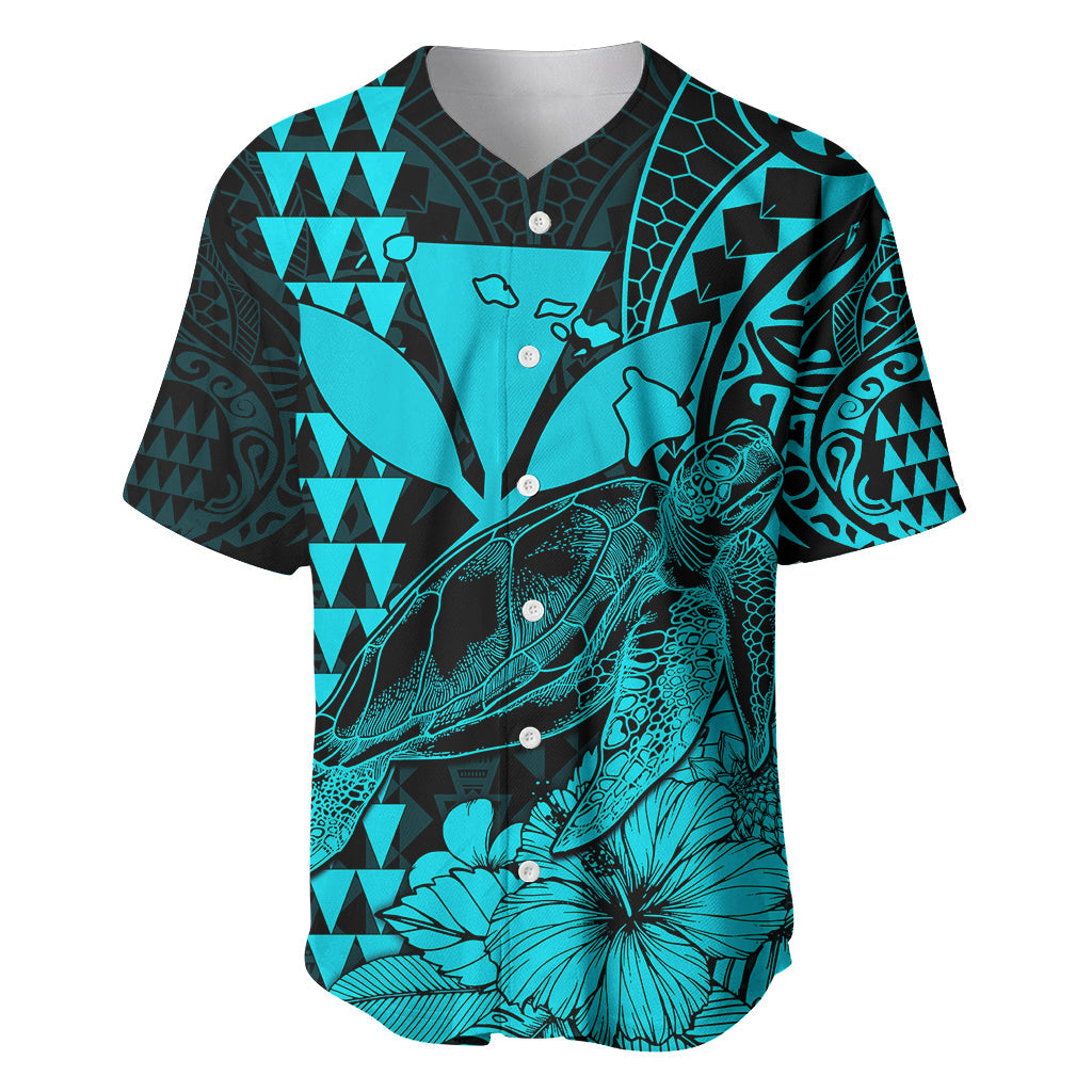 Kakau Polynesian Tribal Hawaiian Turtle with Kanaka Maoli Teal Baseball Jersey