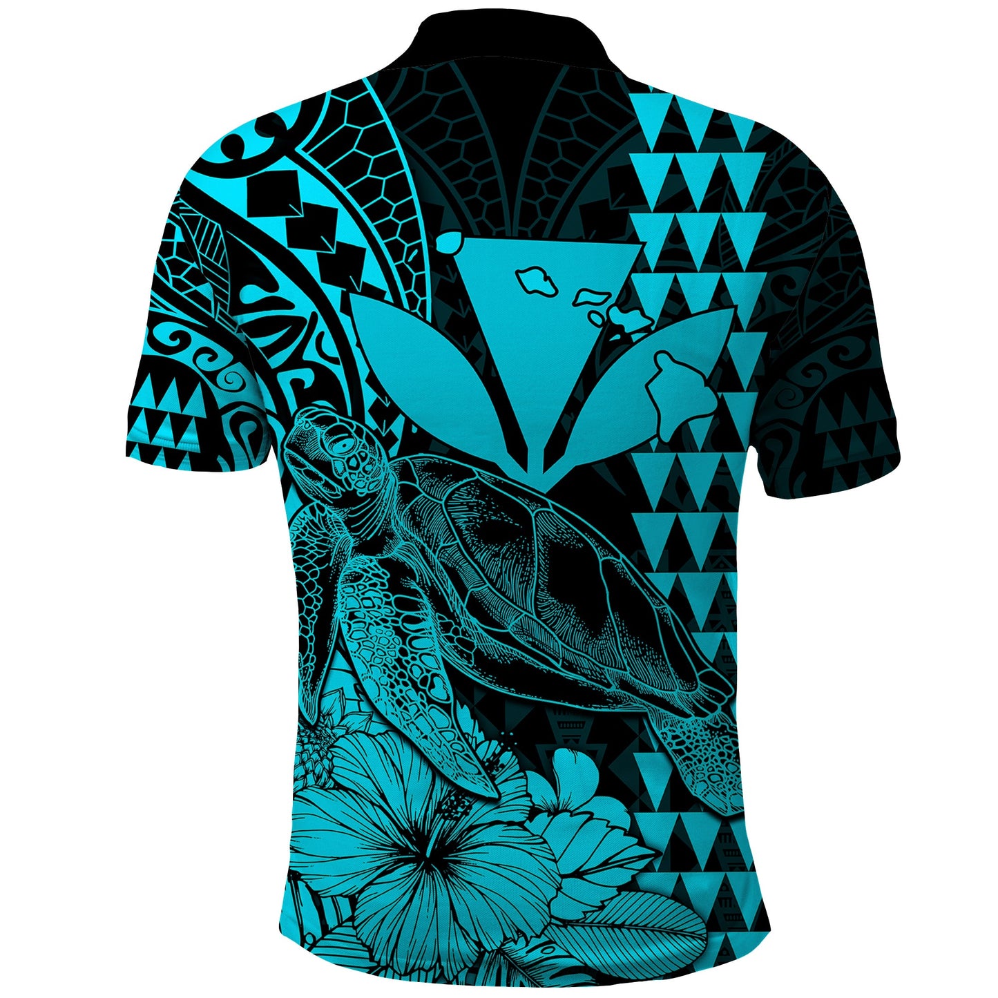 Kakau Polynesian Tribal Hawaiian Turtle with Kanaka Maoli Teal Polo Shirt