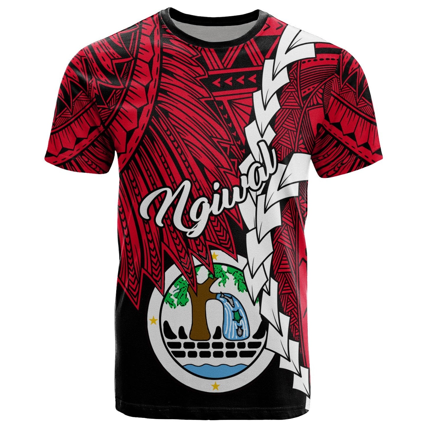 Palau Ngiwal Polynesian T Shirt Tribal Wave Tattoo