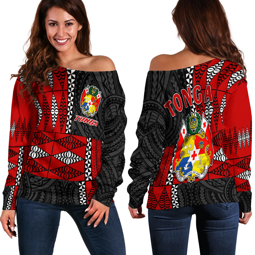 Tonga Off Shoulder Sweater Tongan Pattern Mix Polynesian