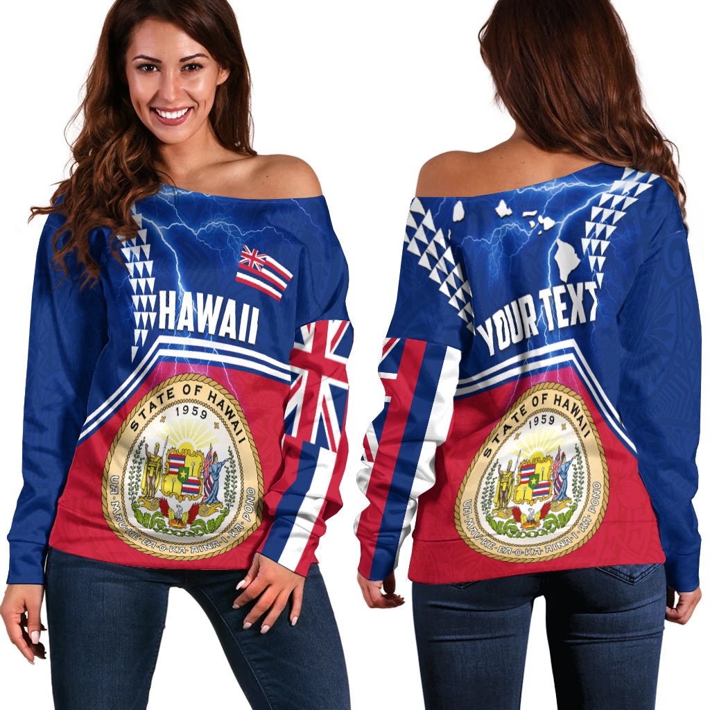 (Custom Personalised) Seal of Hawaii Off Shoulder Sweater Kakau Polynesian Thunder Style