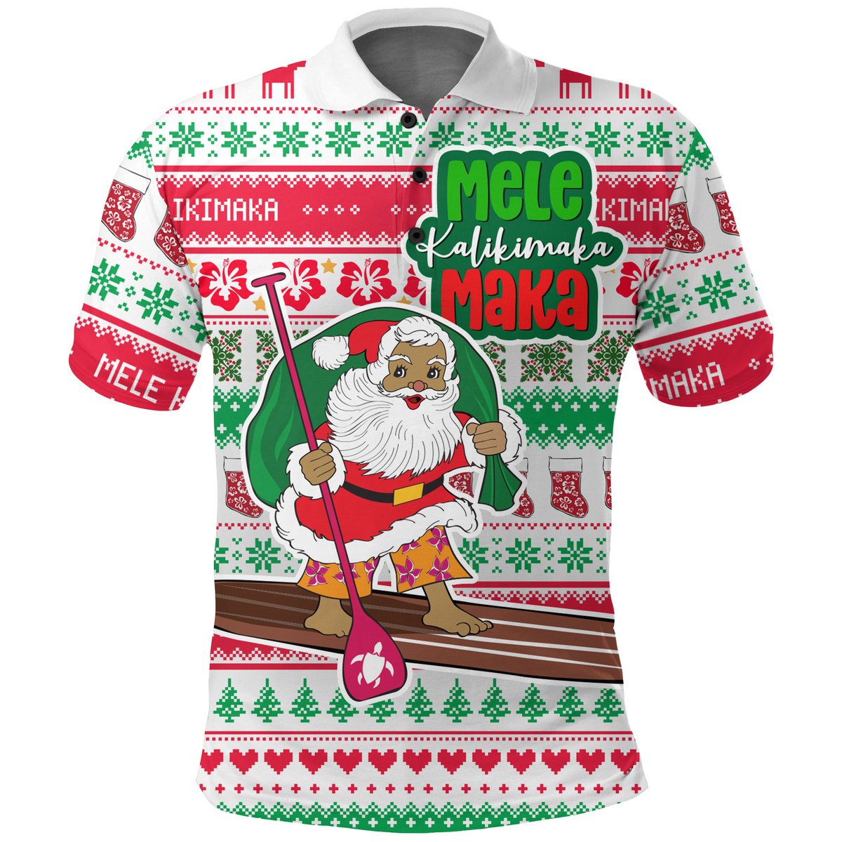 Hawaiian Christmas Polo Shirt - Santa Surfing Ugly Christmas -