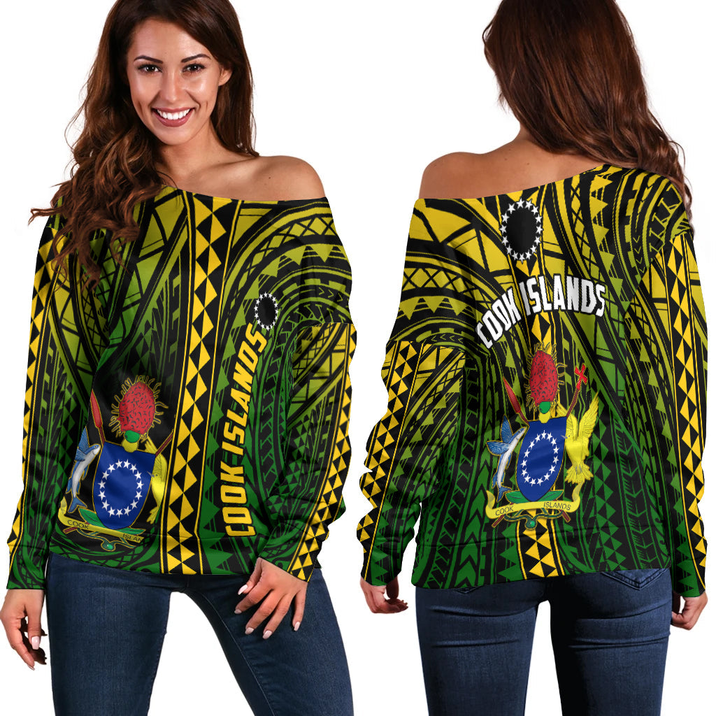 Cook Islands Off Shoulder Sweater Polynesian Pattern Stars