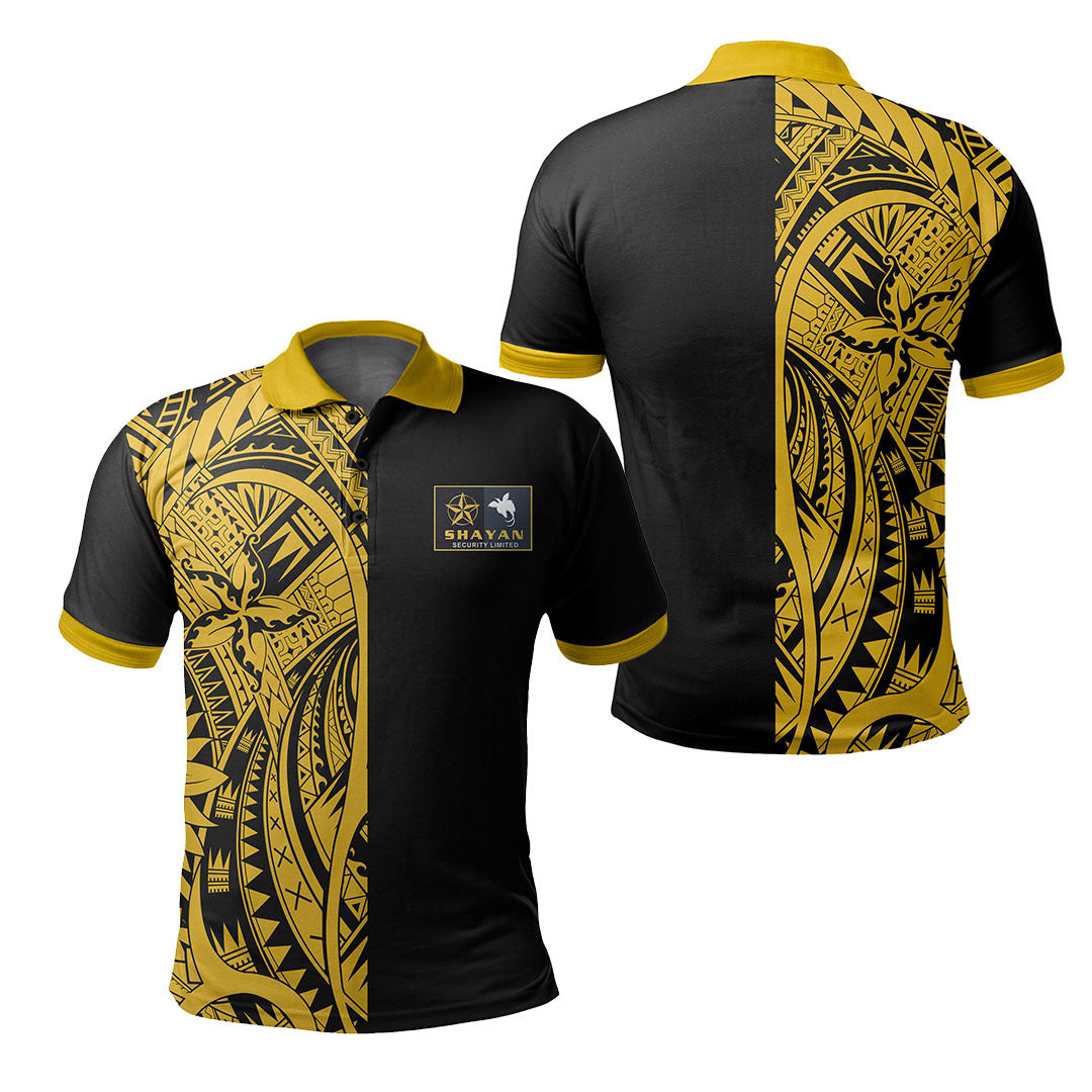 Shayan Polynesian Pattern Yellow Printed Polo Shirt No.1