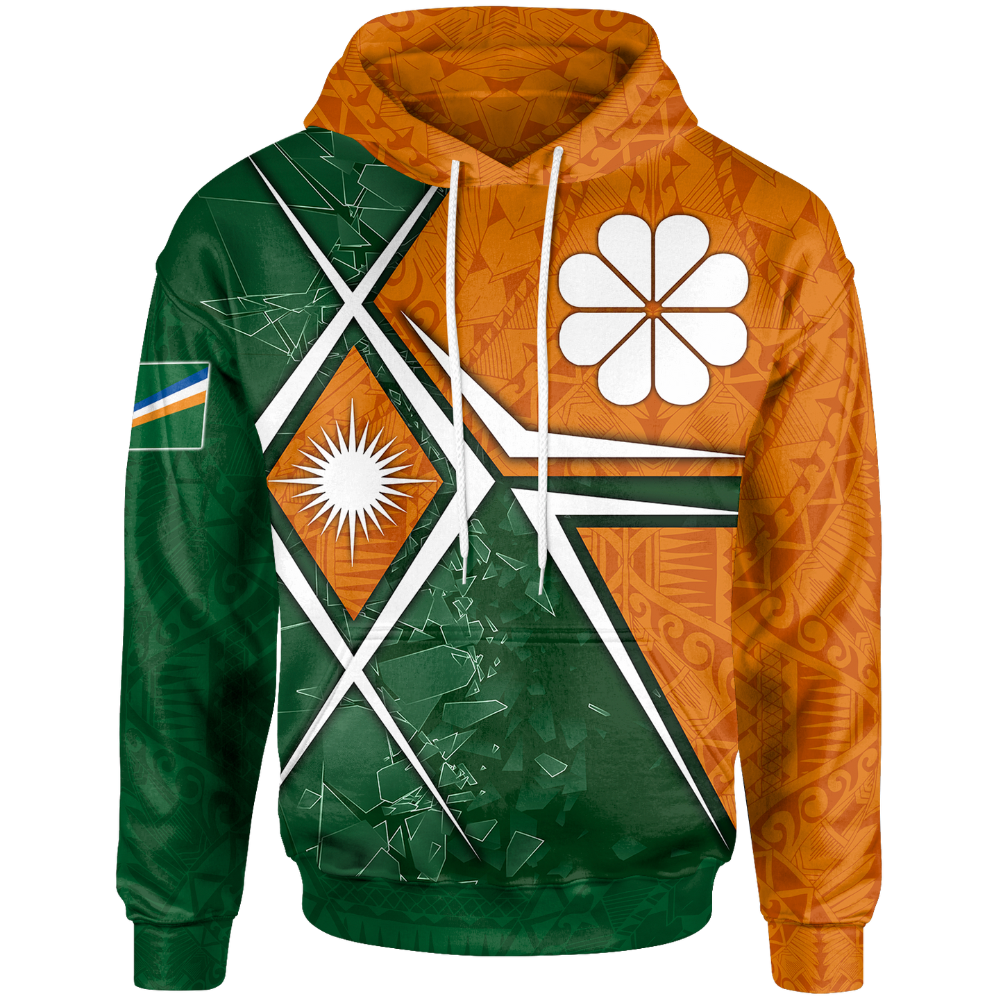 Marshall Islands Hoodie Kwajalein'toll Marshall Islands Flag with Polynesian Patterns