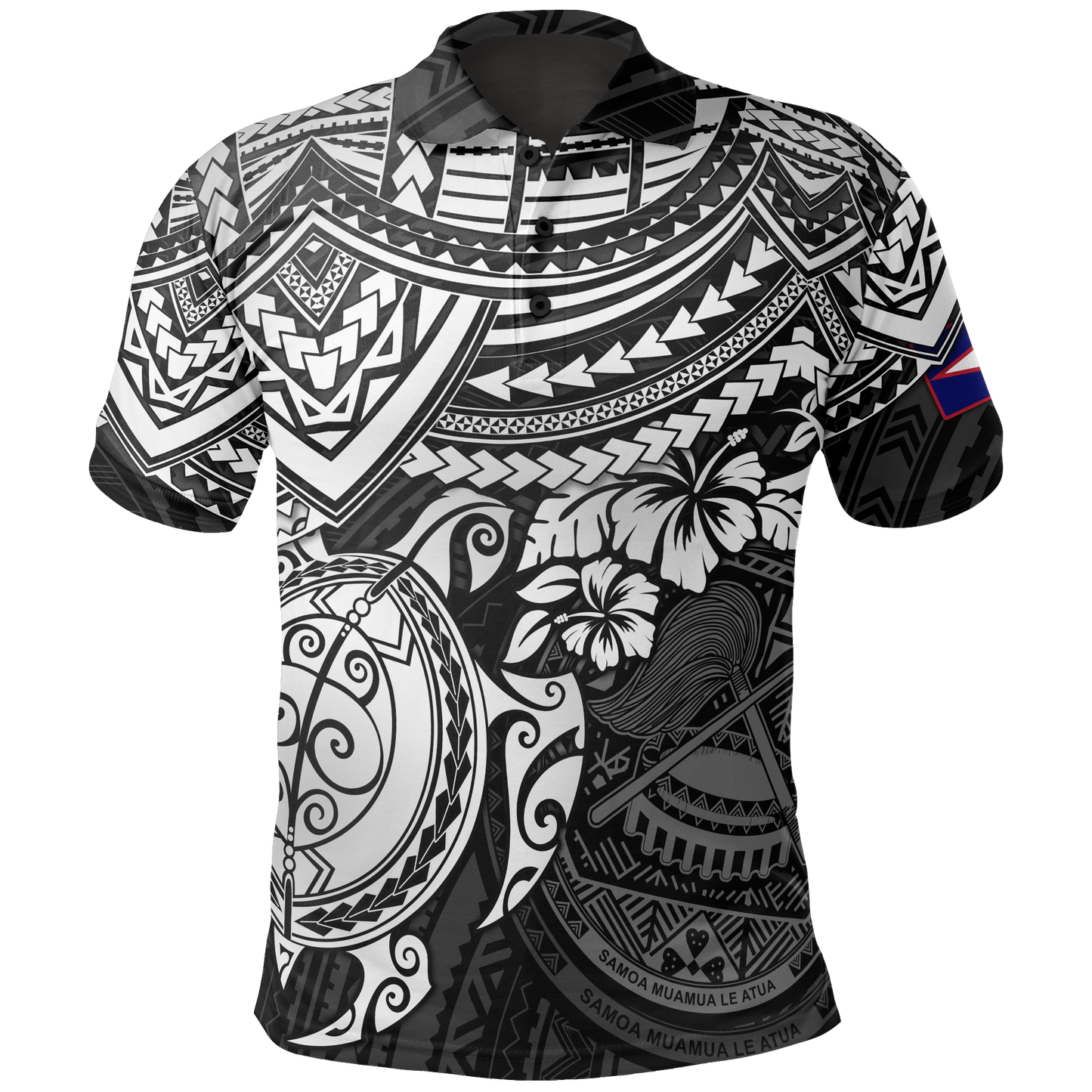 American Samoa Polo Shirt - American Samoa Flag Seal White Turtle Hibiscus
