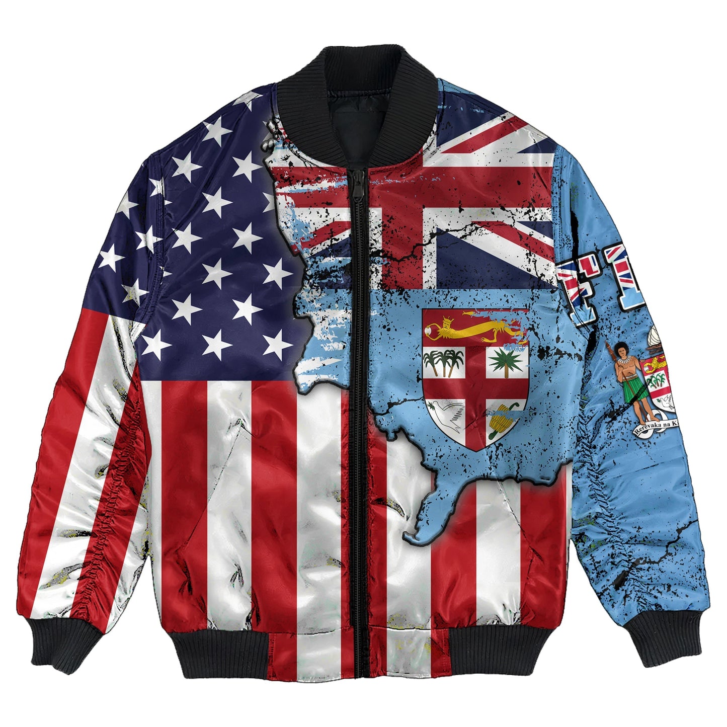 Fiji With America Flag Bomber Jacket