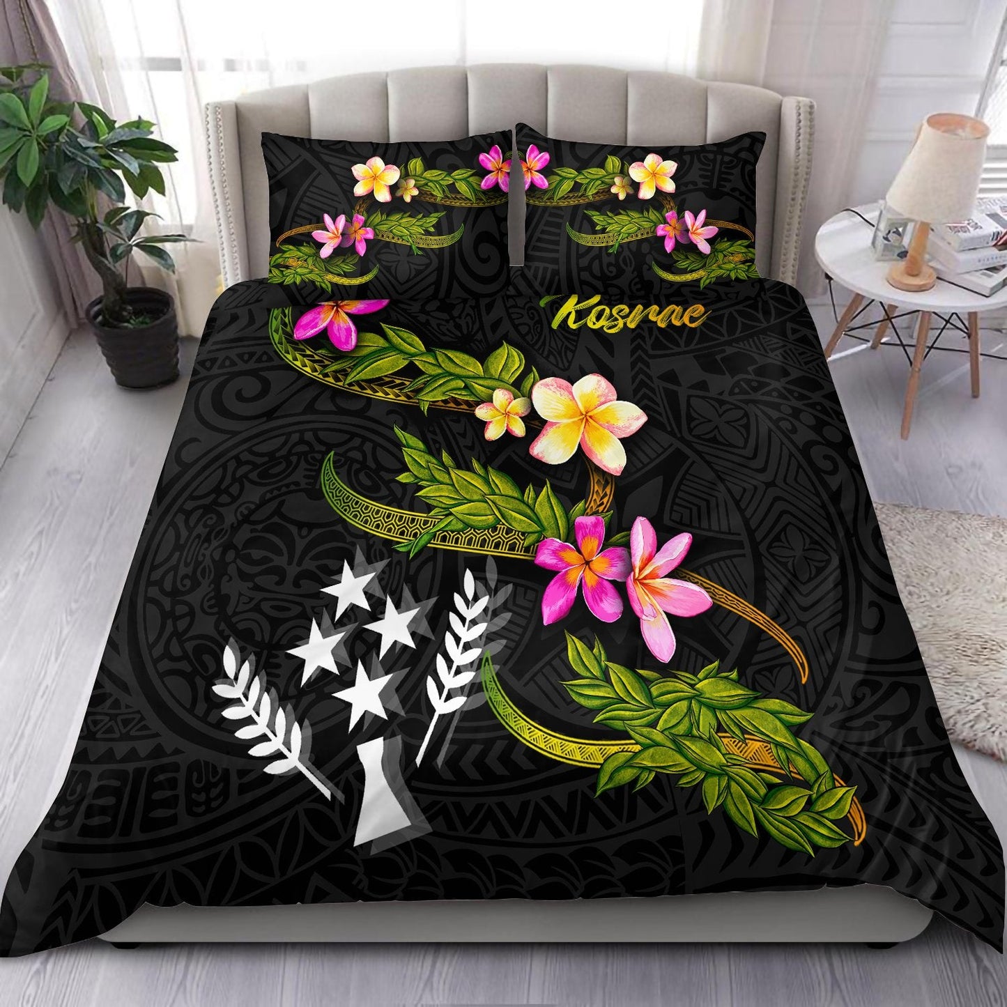 Kosrae Polynesian Bedding Set Plumeria Tribal