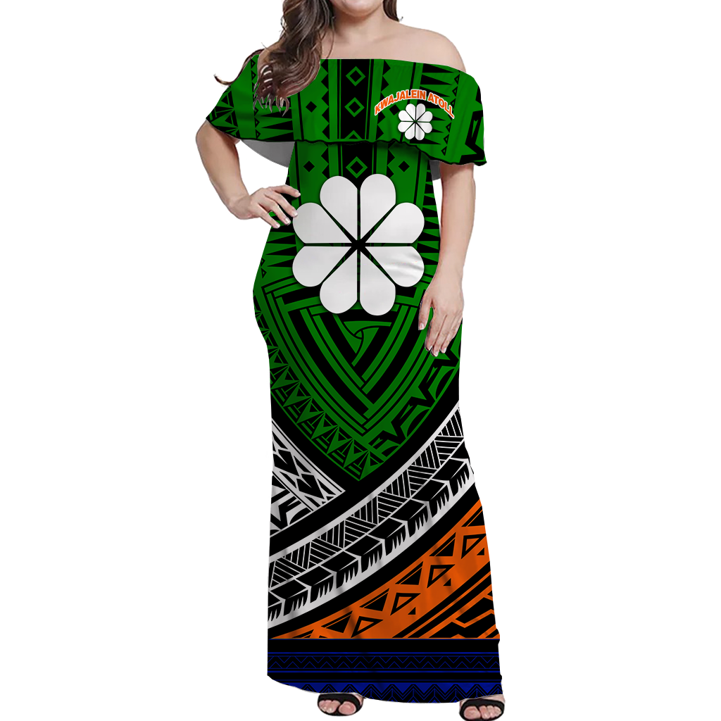 Kwajalein Atoll Tribal Pattern Women Off Shoulder Long Dress
