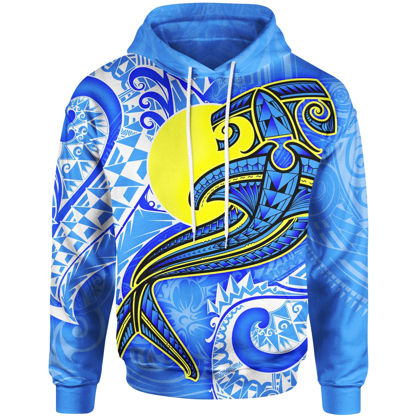 Palau Polynesian Hoodie Palau Flag with Polynesian Tattoo