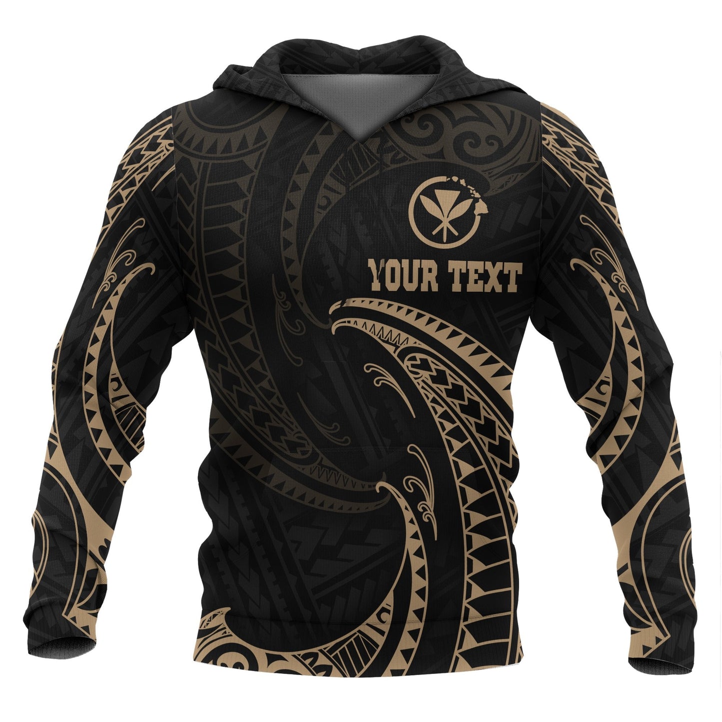 Custom Text Hawaii Polynesian All Over Custom Personalised Hoodie Gold Tribal Wave