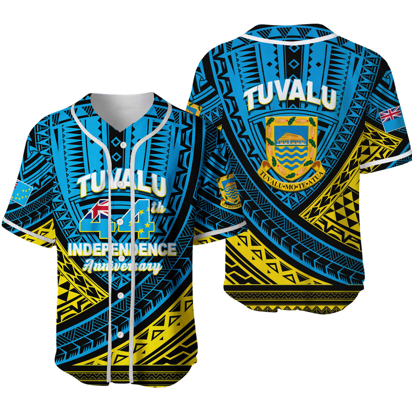 Tuvalu Baseball Jersey 44th Independence Anniversary Tribal Pattern