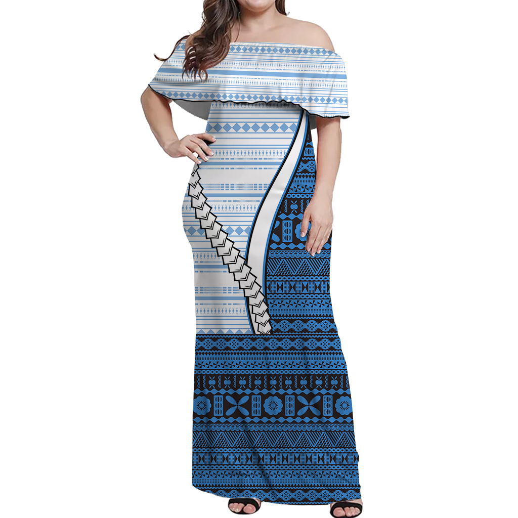 Fiji Tapa Tribal Women Off Shoulder Long Dress