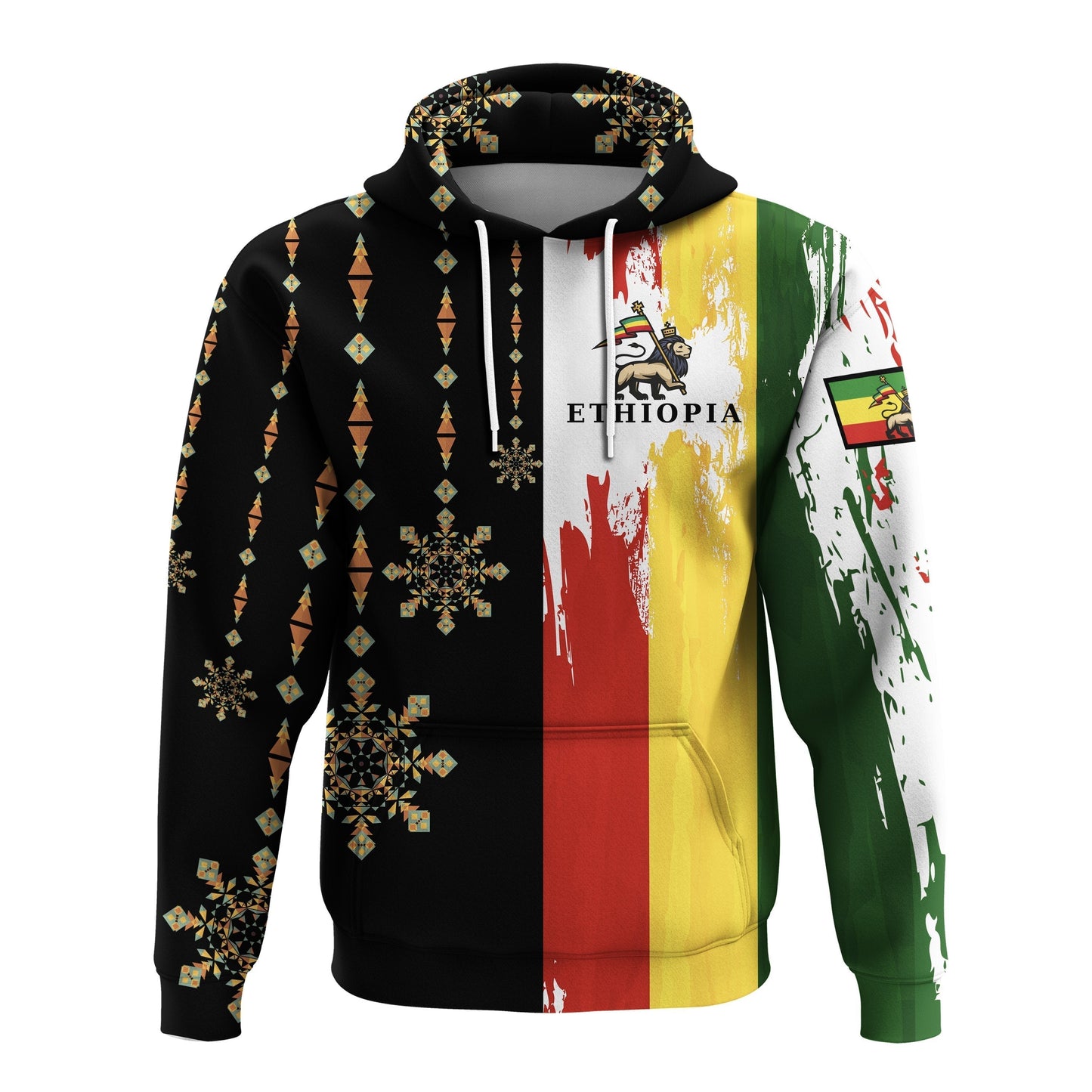 Ethiopia Hoodie Flags Color With Aztec Pattern0