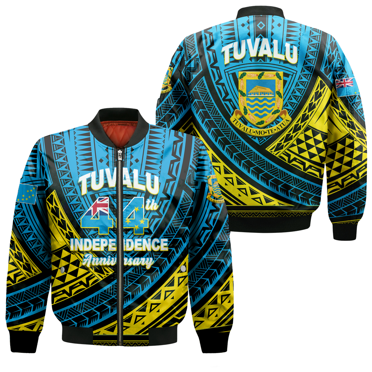 Tuvalu Bomber Jacket 44th Independence Anniversary Tribal Pattern