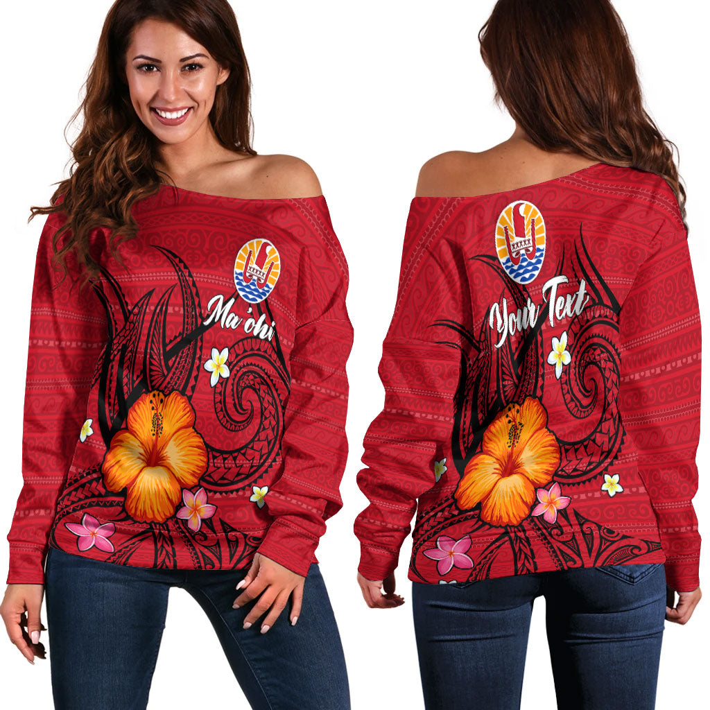 (Custom Personalised) Tahiti Maohi Women Off Shoulder Sweater Hibiscus With Tribal