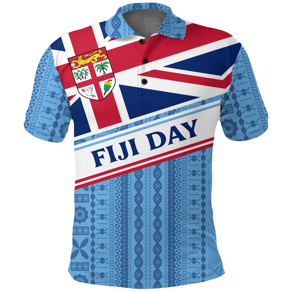 Fiji Day Polo Shirt - Tapa Pattern With Flag -