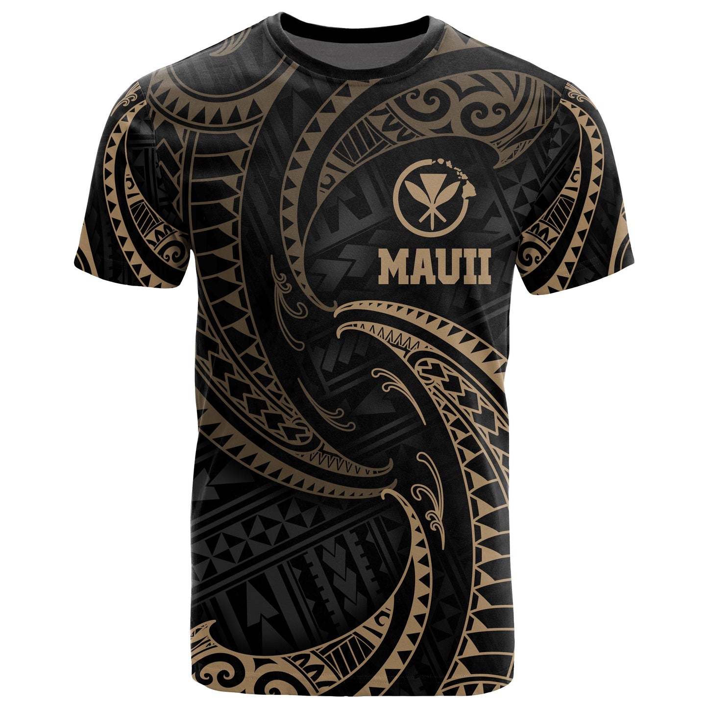 Hawaii Maui Polynesia T - Shirt - Gold Tribal Wave