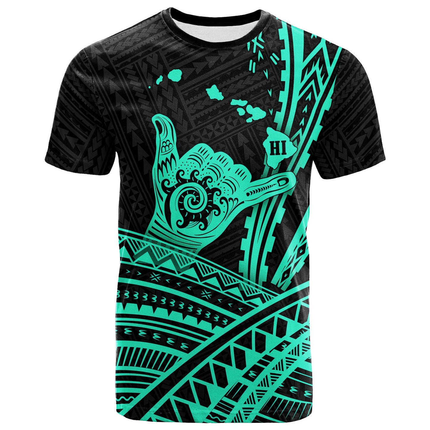 Hawaii Shaka Polynesian Tribal Turquoise T-Shirt 2