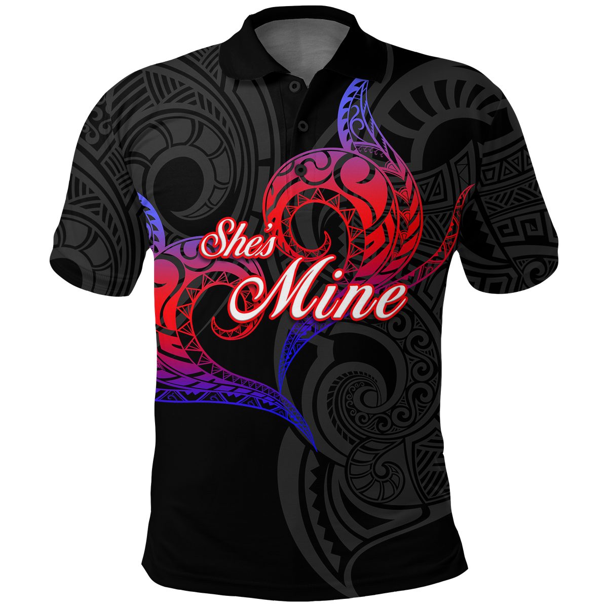 Valentine Day Guam Couple She Mine Polo Shirt Heart Tribal -