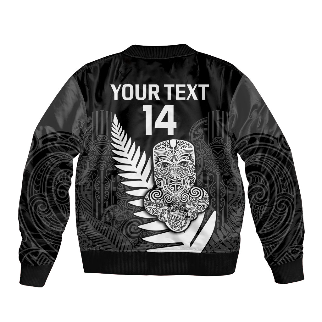 (Custom Text And Number) Aotearoa Rugby Sevens All Black Tiki Fern Bomber Jacket