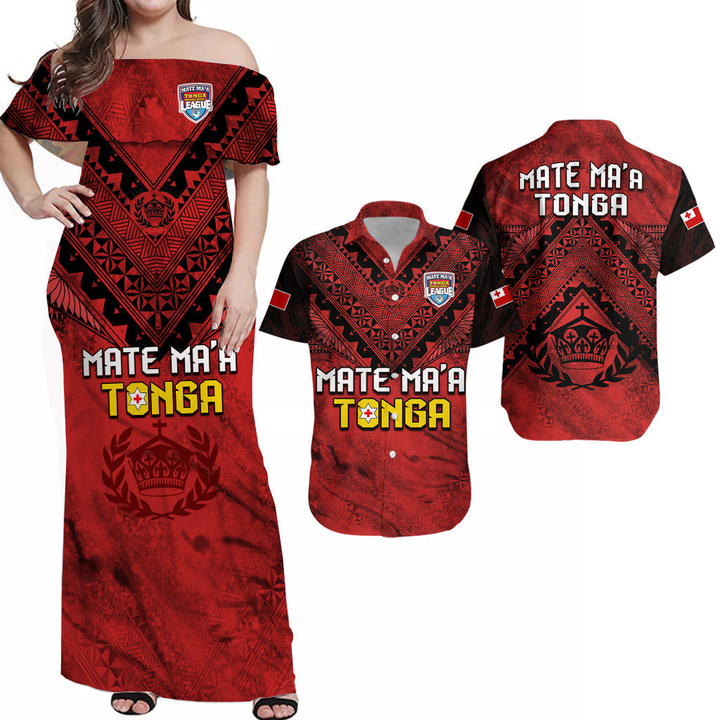 Matching Clothes For Couples Tonga Rugby MMT Combo Dress and Hawaiian Shirt Ngatu Mate Maa Tonga Grunge