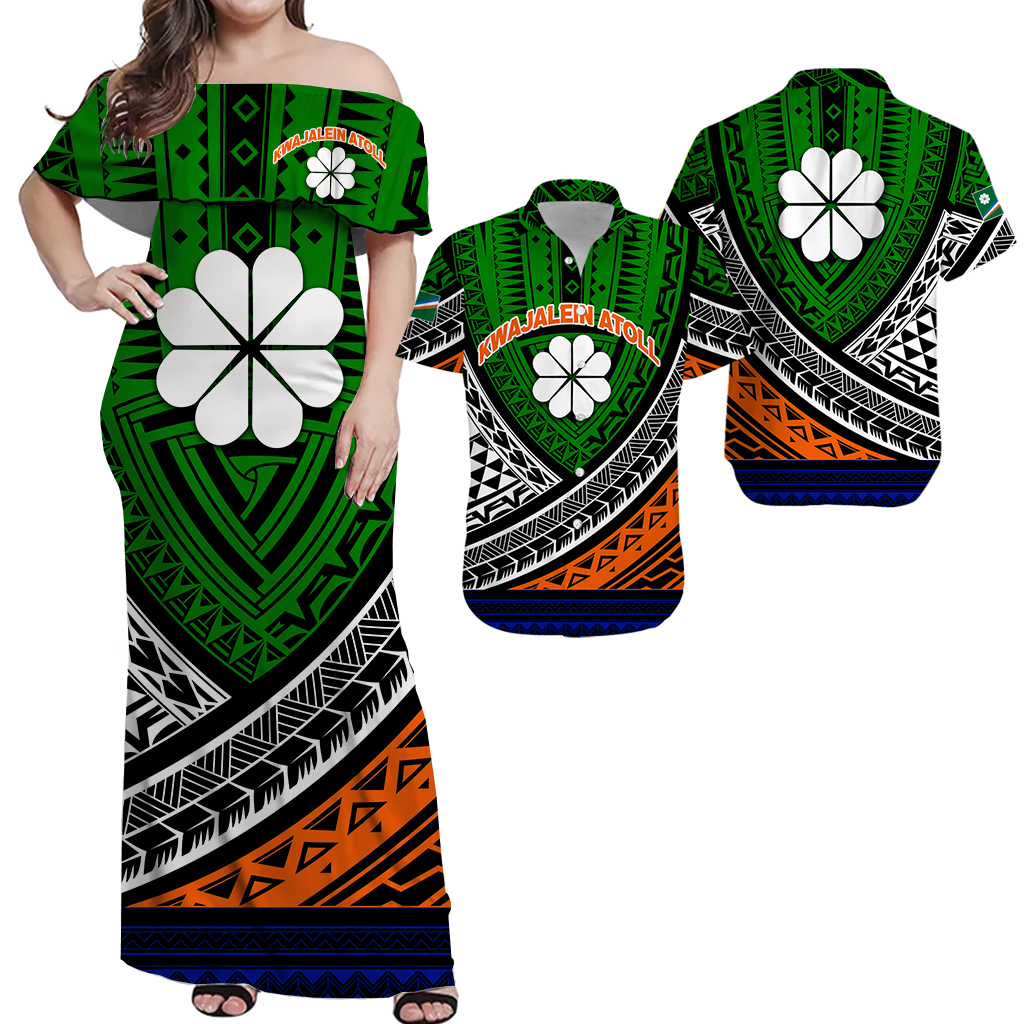 Matching Outfits For Couples Kwajalein Atoll Tribal Pattern Combo Dress And Shirt