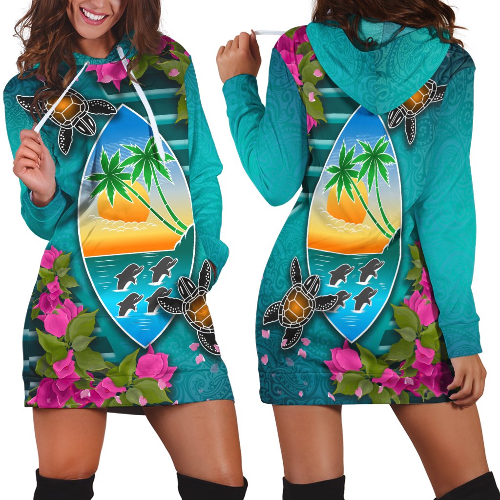 Guam Polynesian Hoodie Dress Couple of Turtles