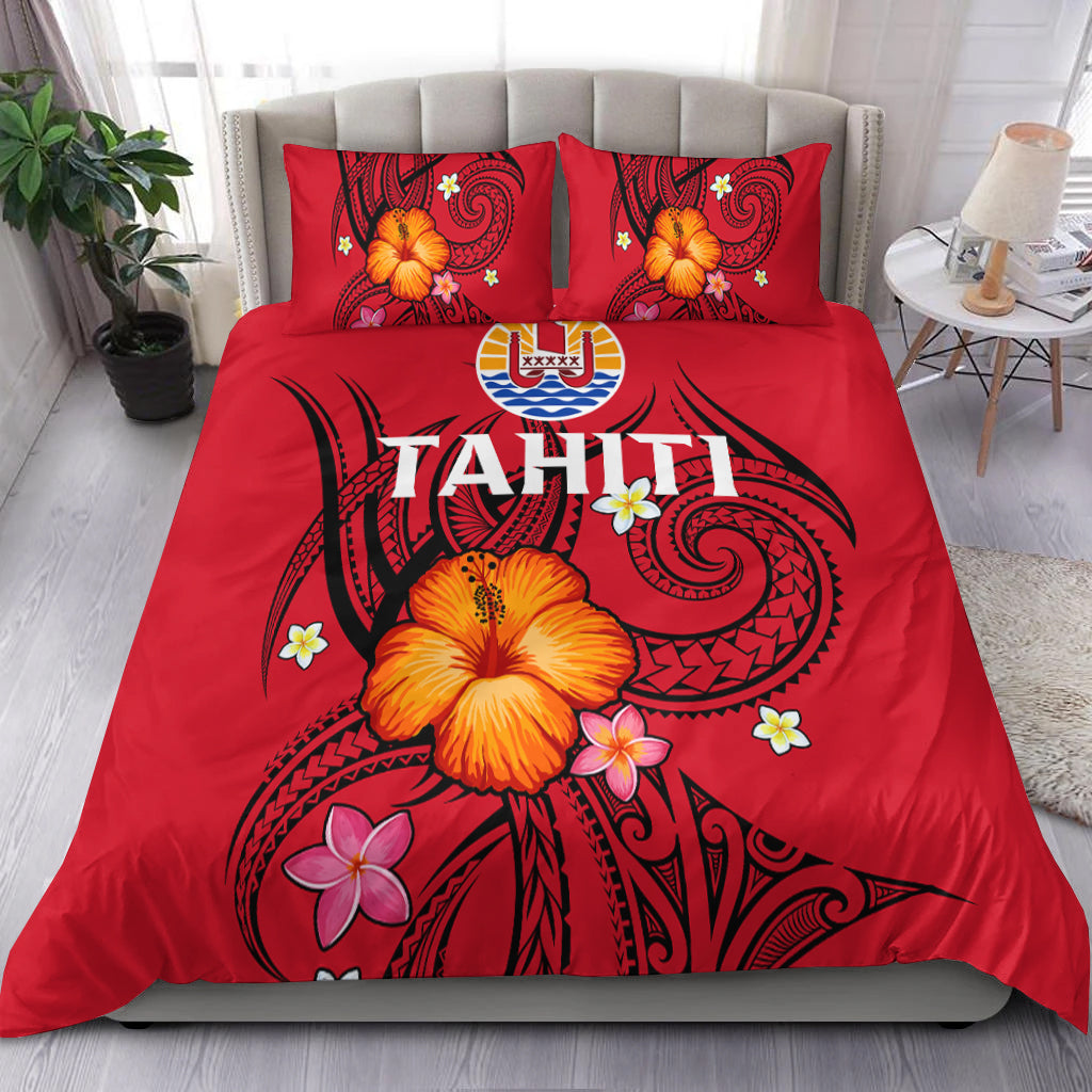French Polynesia Bedding Set Hibiscus With Tribal