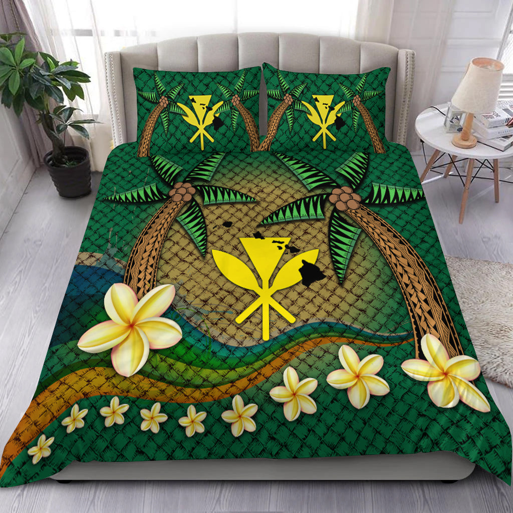 Kanaka Maoli (Hawaiian) Bedding Set Lauhala Tropical Plumeria Coconut Tree Polynesian