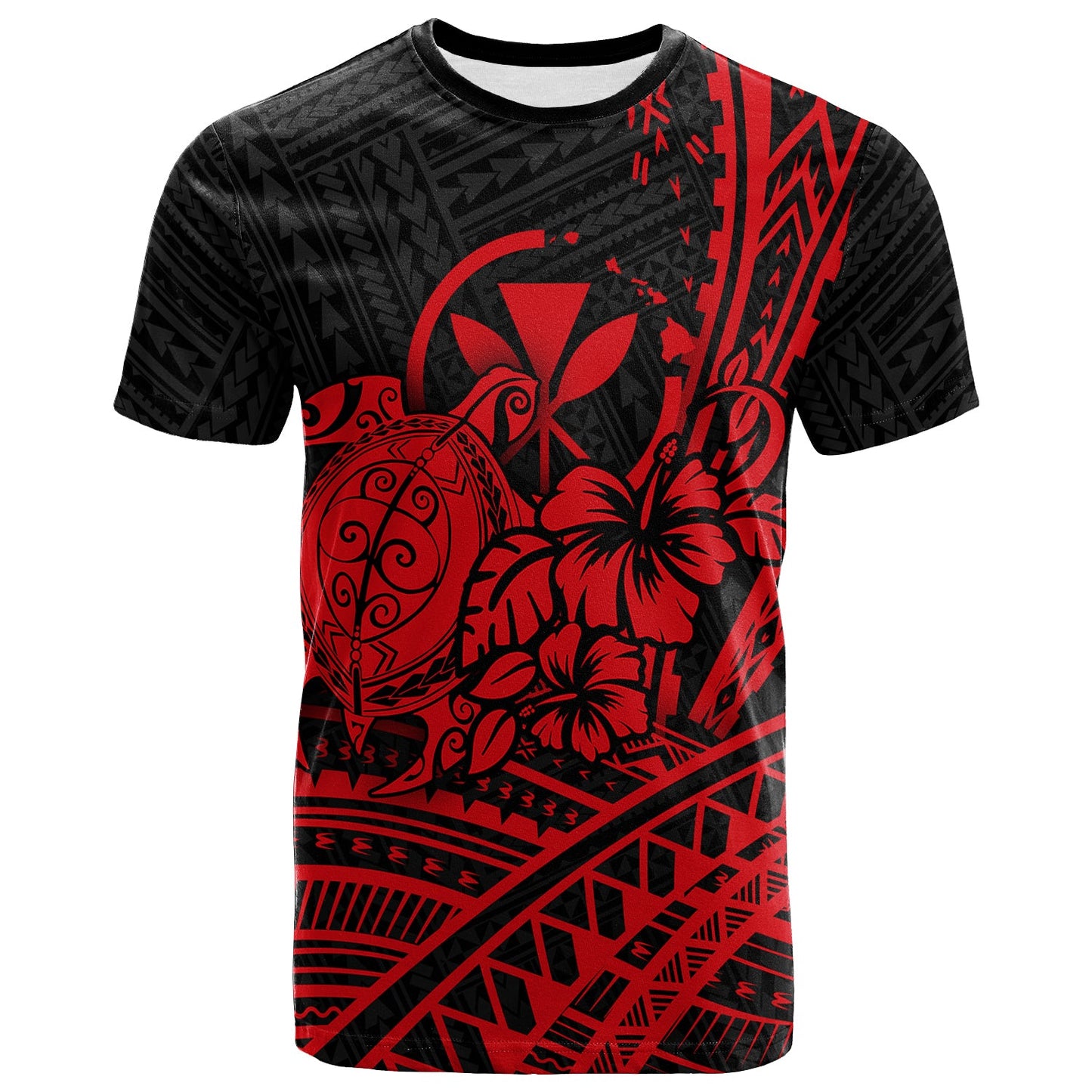 Hawaii Turtle With Hibiscus Tribal Red T-Shirt 2