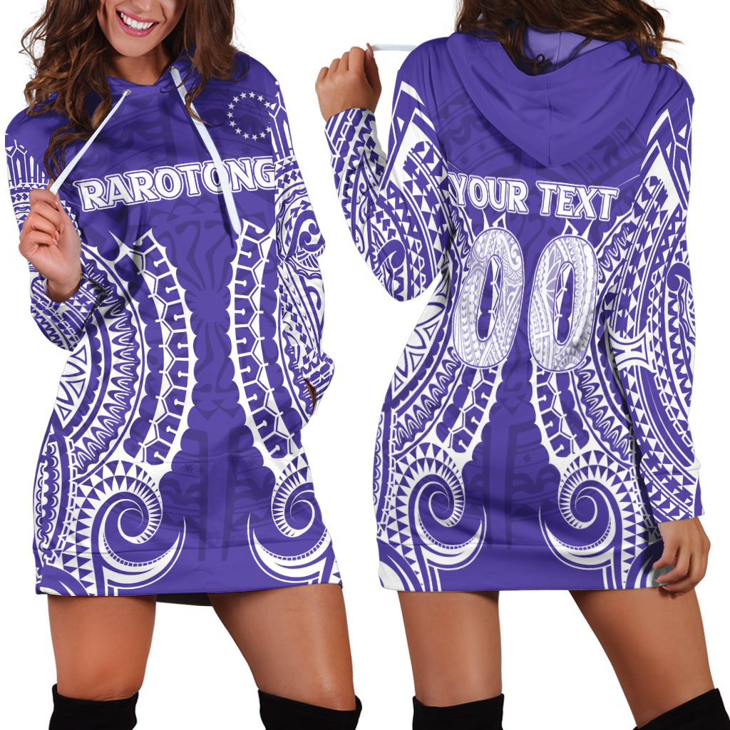 Custom Personalised Cook Islands Rarotonga Hoodie Dress Purple Tribal Pattern
