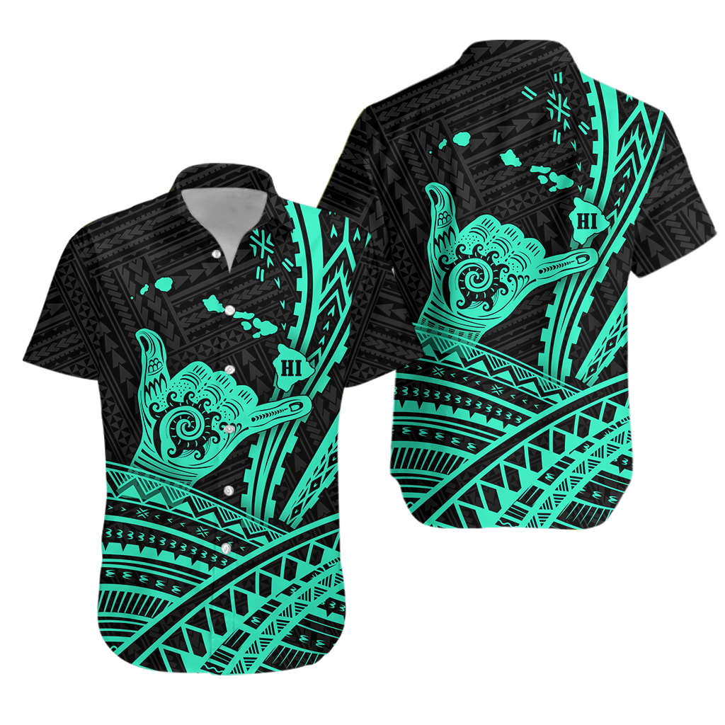 Hawaii Shaka Polynesian Tribal Turquoise Hawaiian Shirt -