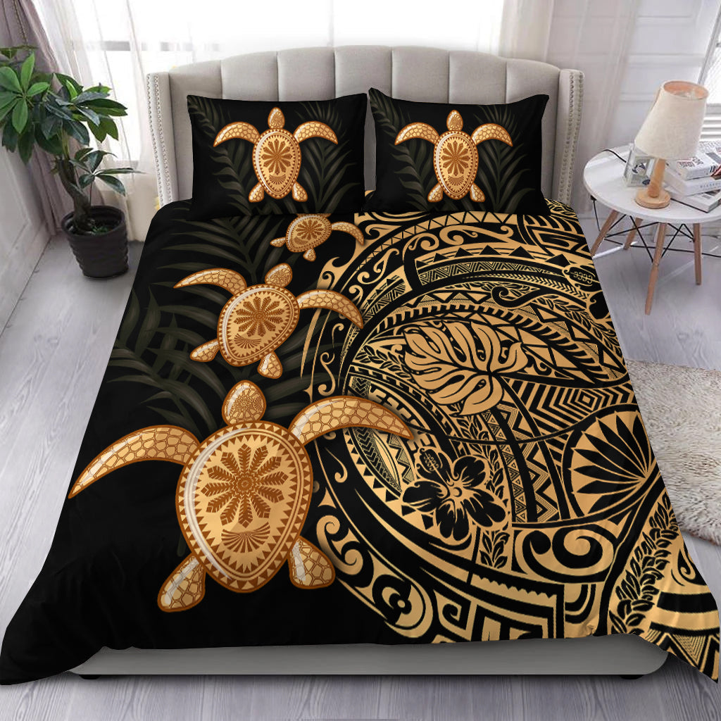 Polynesian Turtle Bedding Set Honu Family Gold