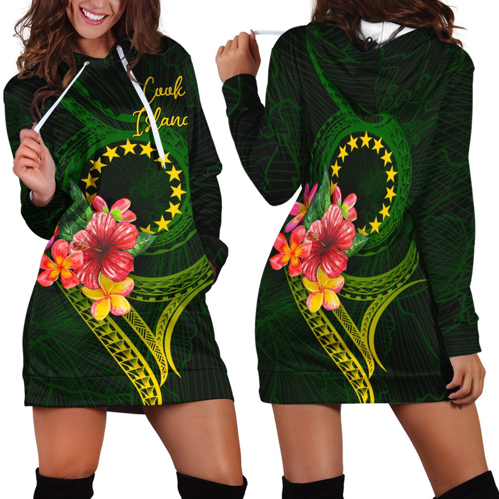 Cook Islands Polynesian Hoodie Dress Floral With Seal Flag Color