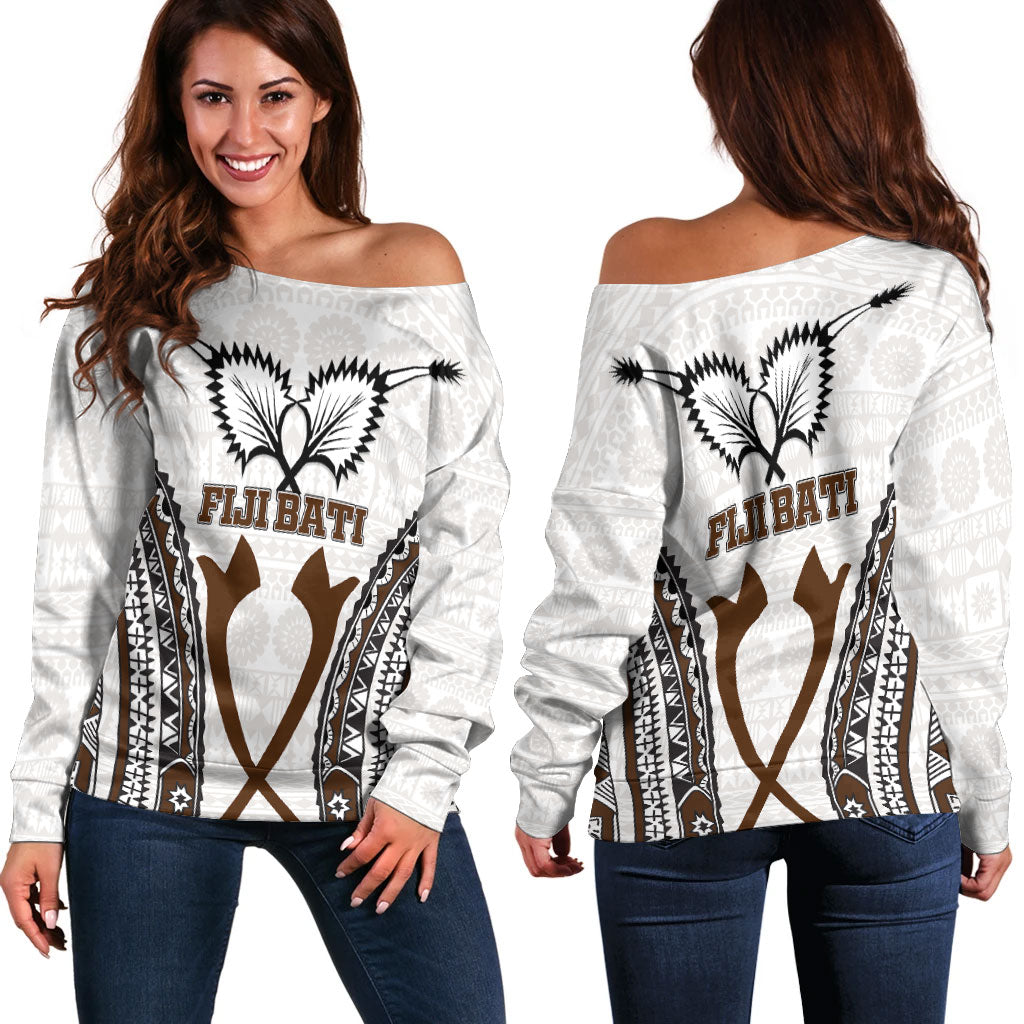 Fiji Bati Tapa Pattern Women Off Shoulder Sweater