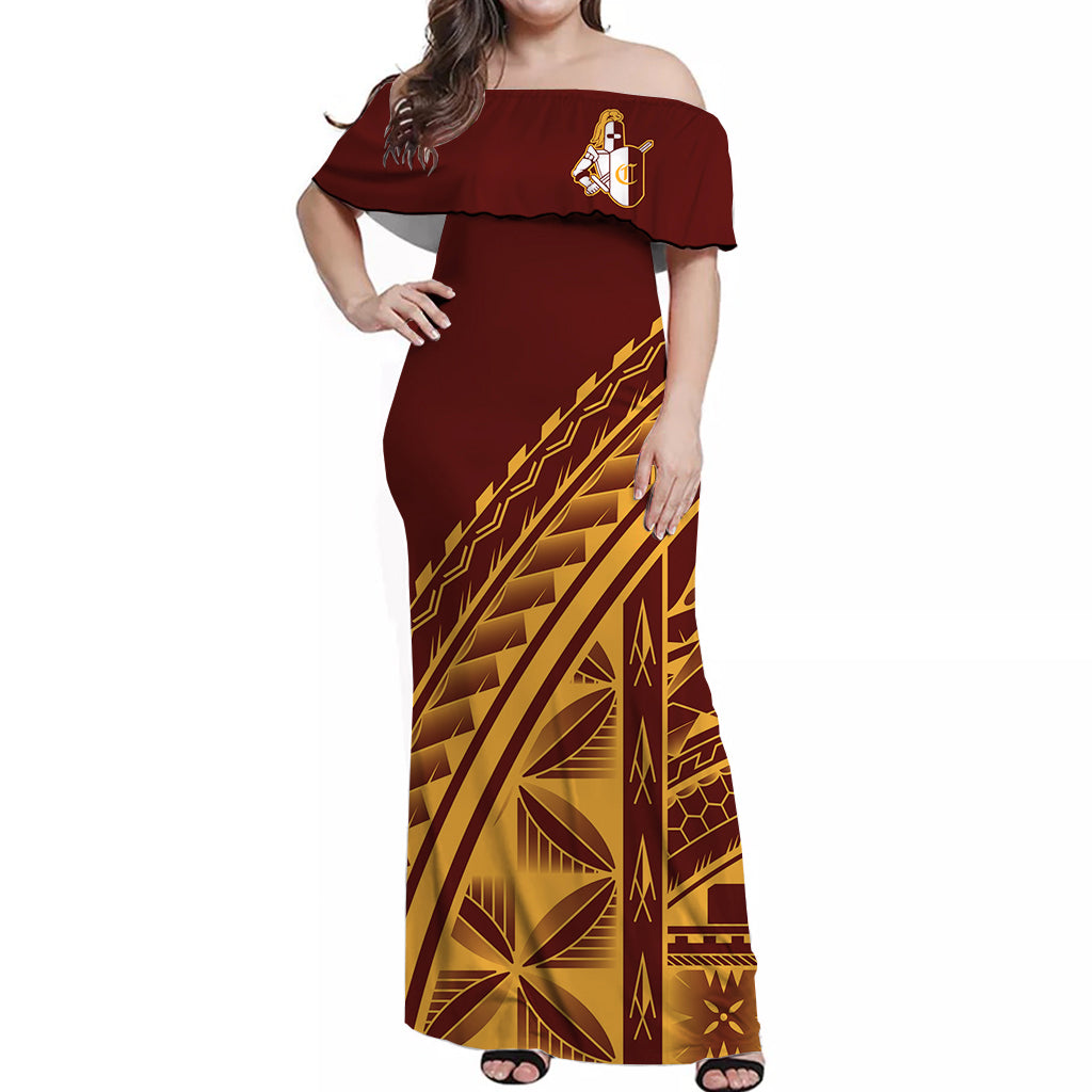Hawaii Castle High School Tribal Pattern Off Shoulder Dress Ver01