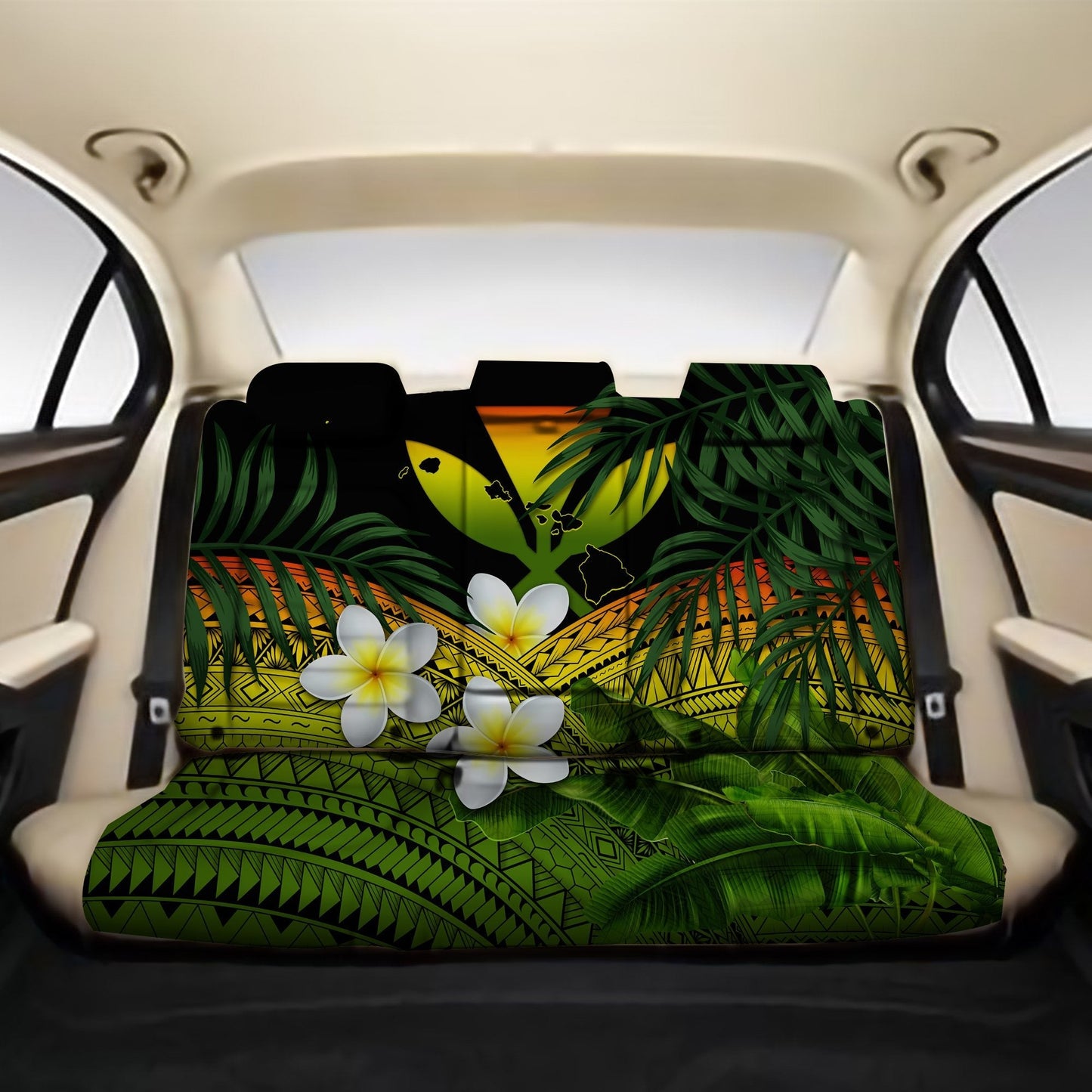Kanaka Maoli (Hawaiian) Back Car Seat Covers Polynesian Plumeria Banana Leaves Reggae
