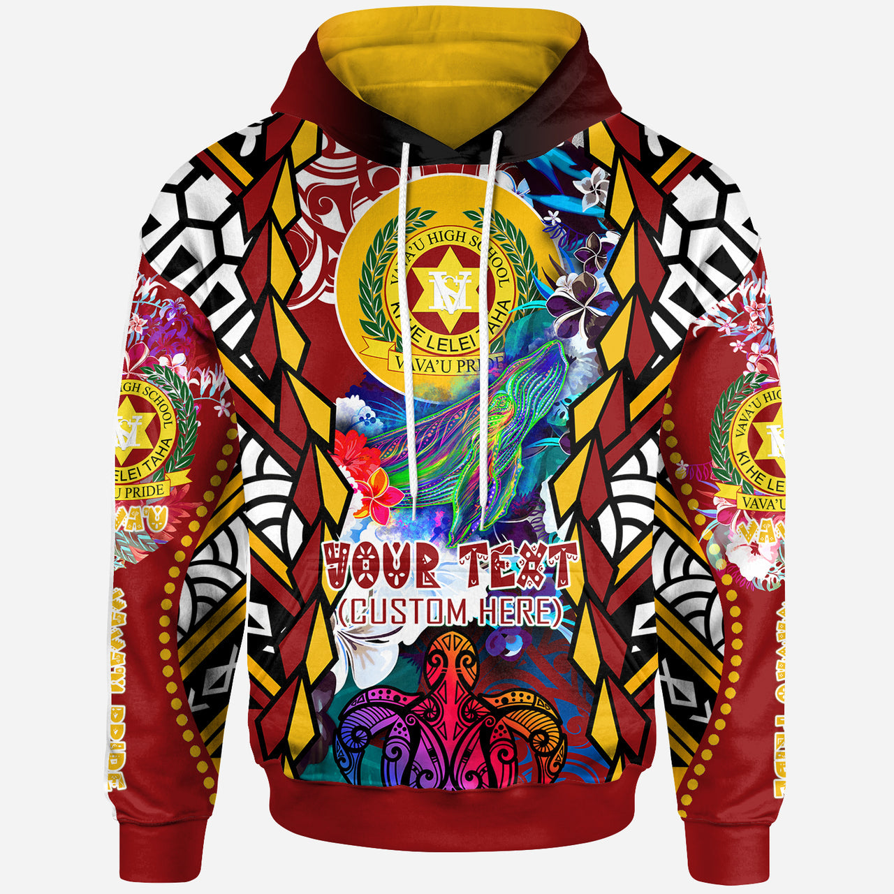 Tonga Hoodie Vava'u High School With Sea Turtle And Humpback Whale Polynesian Culture Pride