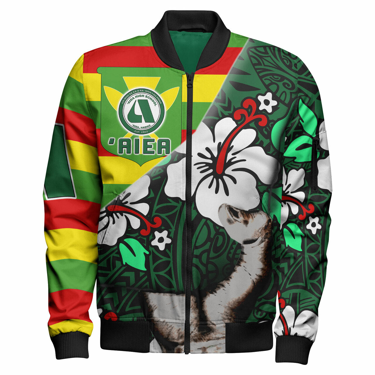 Hawaii Polynesian Patronage Bomber Jacket 'Aiea High School Bloods In My Veins