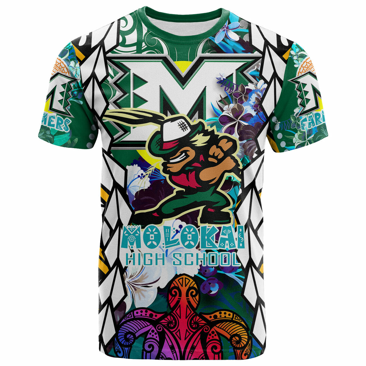 Hawaii T Shirt Moloka'i High School SuPER Farmer With Polynesian Sea Turtle And Hibiscus Tribal Patterns