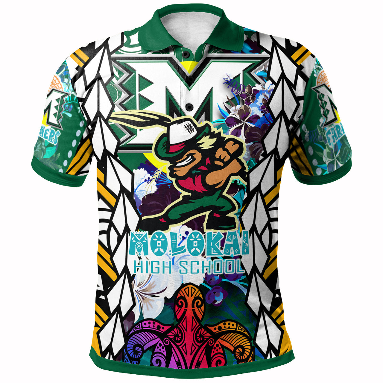 Hawaii Polo Shirt - Moloka'i High School SuPER Farmer With Polynesian Sea Turtle And Hibiscus Tribal Patterns