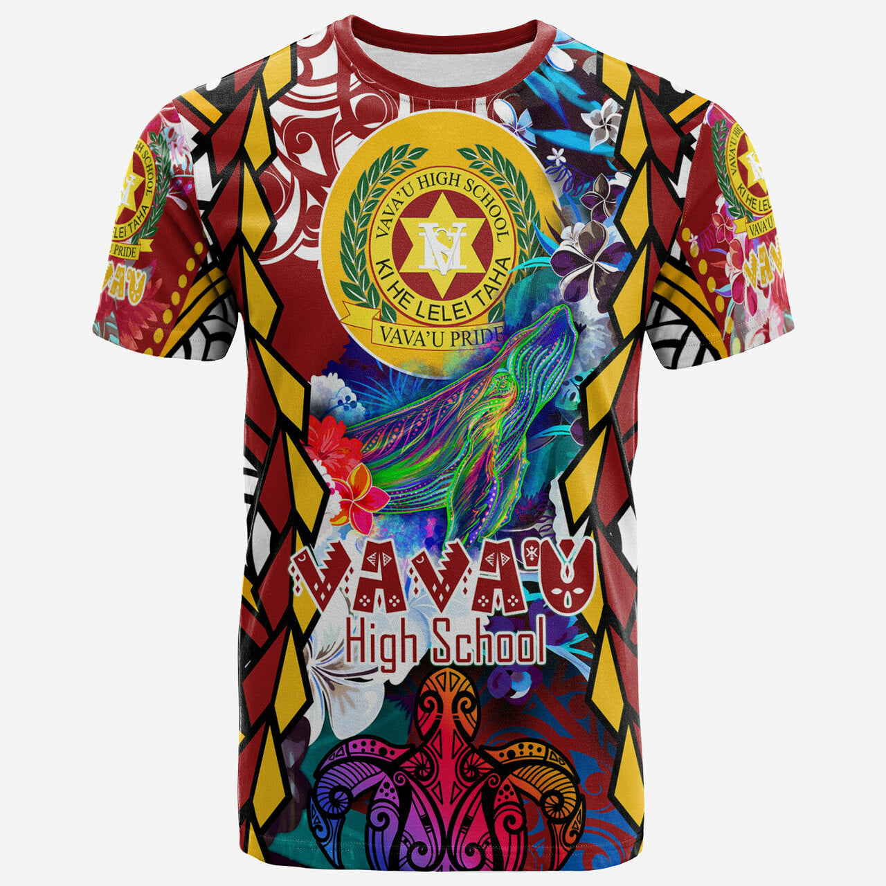 Tonga T-Shirt - Vava'U High School With Sea Turtle And Humpback Whale Polynesian Culture Pride