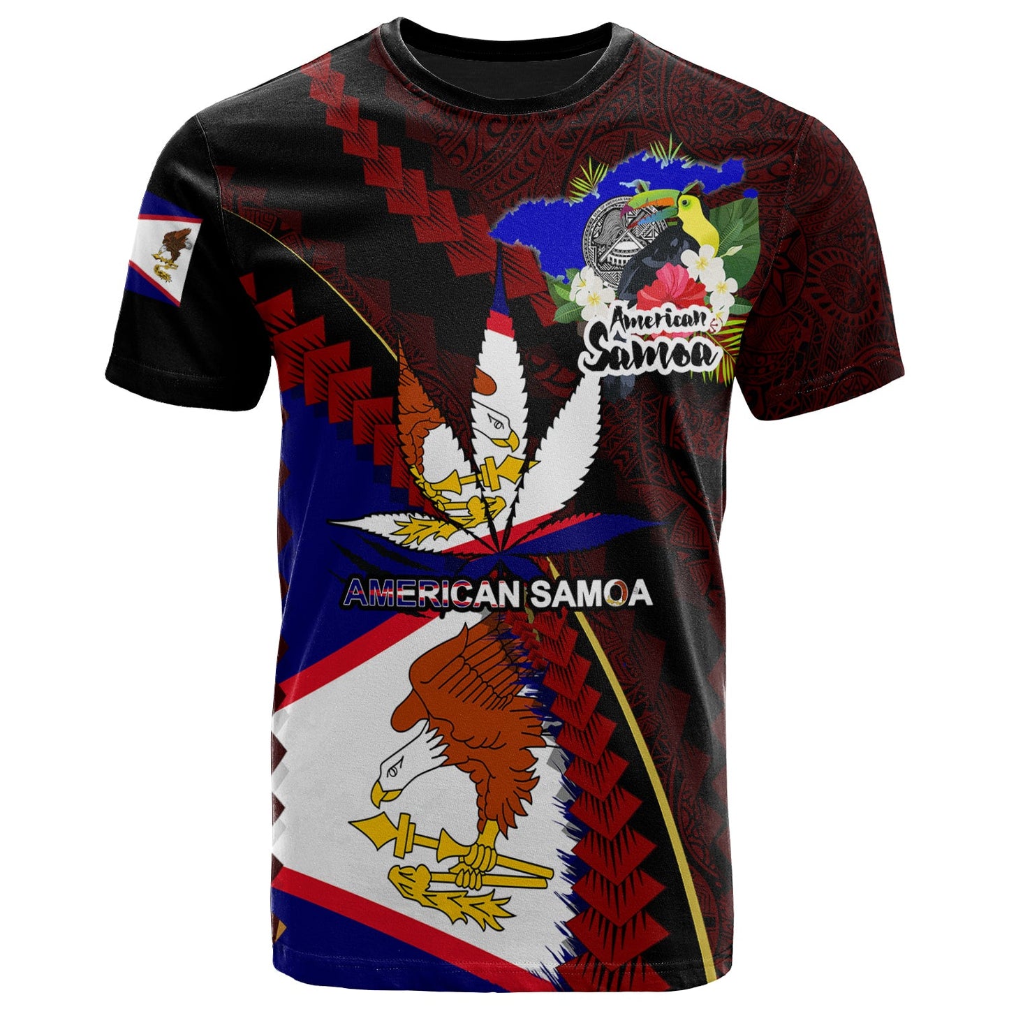 American Samoa T-Shirt - American Samoa Independence Day With State Flag And Marijuana Leaf Polynesian Style