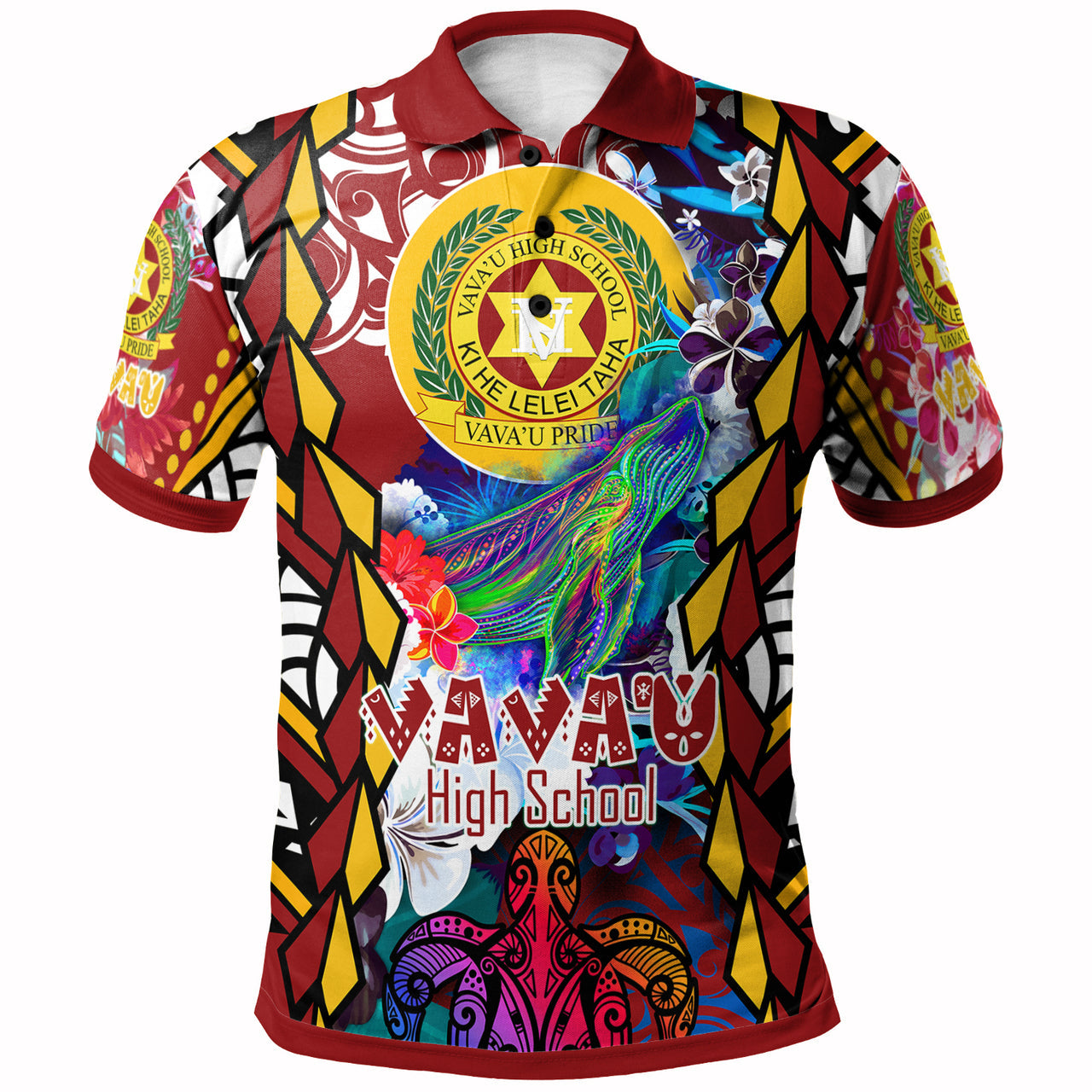Tonga Polo Shirt - Vava'u High School With Sea Turtle And Humpback Whale Polynesian Culture Pride