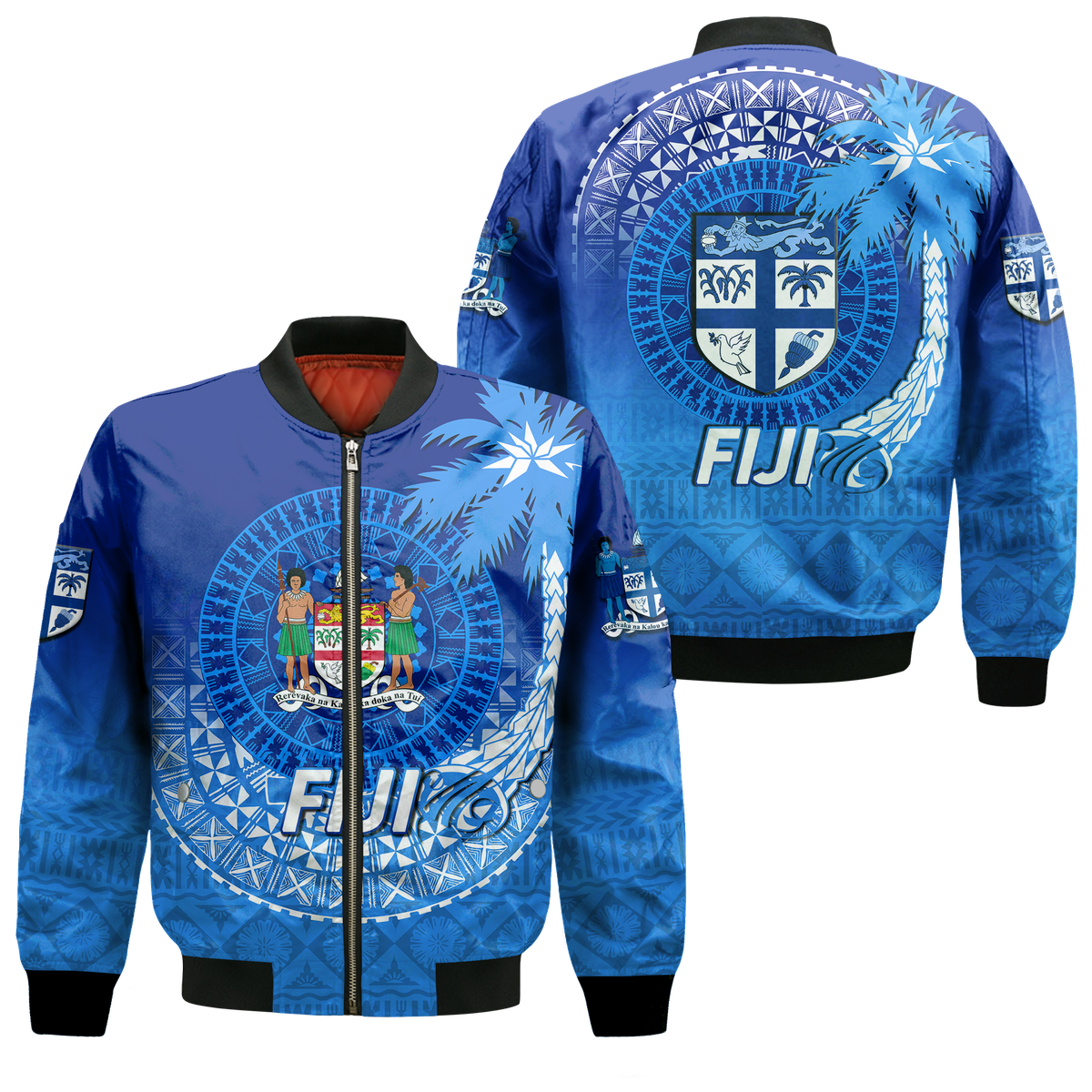 Fiji Tapa Tribal Coconut Tree Bomber Jacket